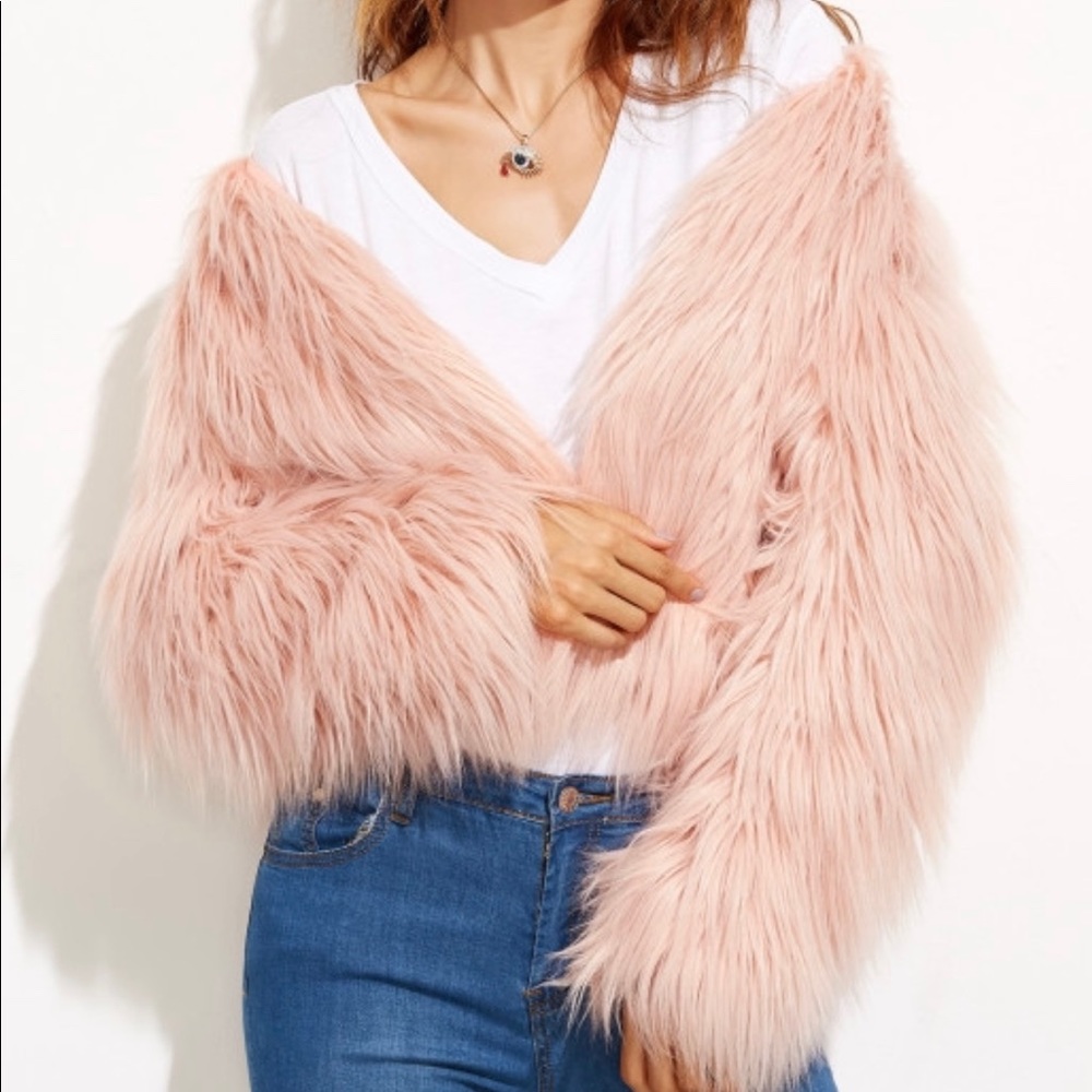 Pink Faux Fur Coat S or XS